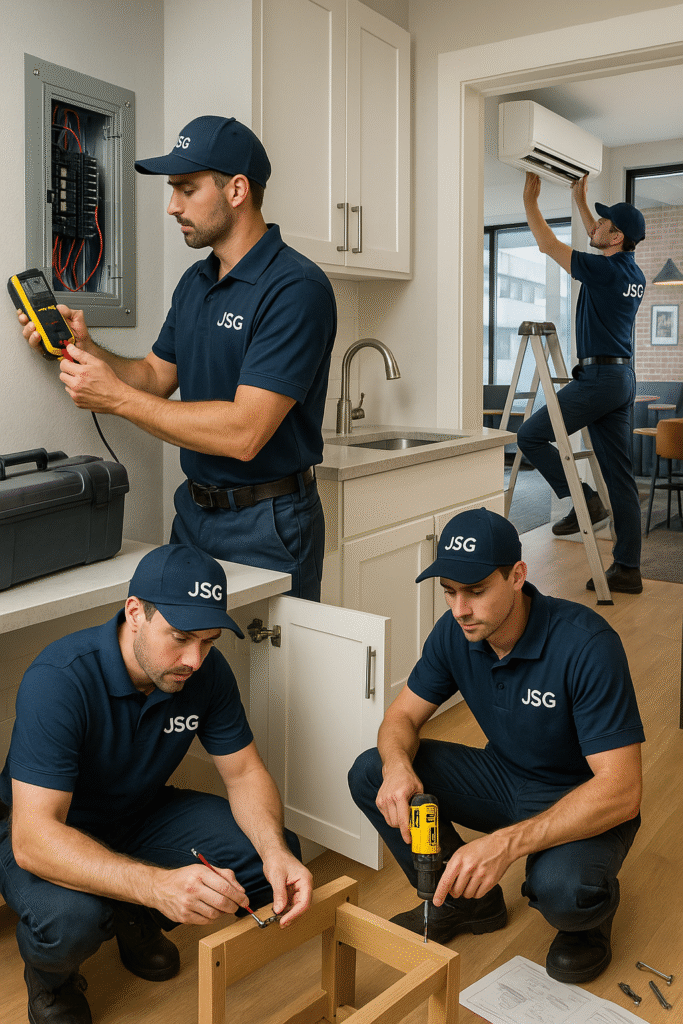 AC technician servicing split air conditioner in a Dubai apartment – Professional HVAC solutions