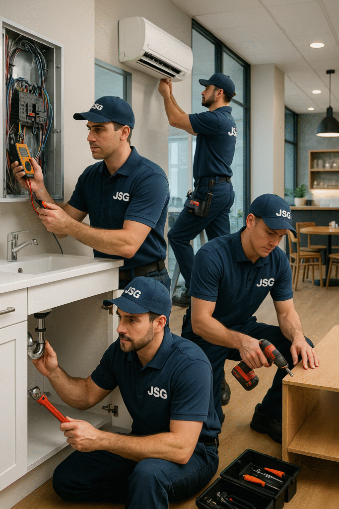 Professional electrician installing smart lighting system in a modern home – JSG Technical Services Dubai